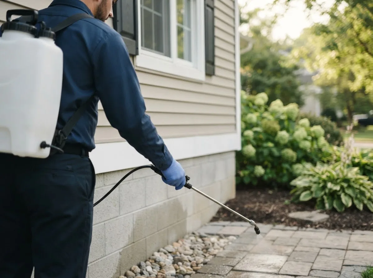 Pest control technician inspecting a home in Laceyville, PA